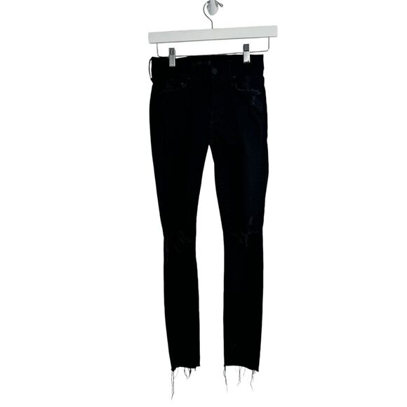 Mother Looker Ankle Fray Skinny Jeans Guilty As Sin Black Distressed Womens 23 - Picture 2 of 11